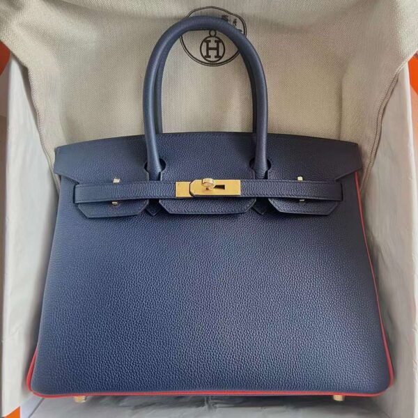 mmexport1729215162486 DDMode RepLadies Birkin Togo Ck73 Blue & 9T Orange Gold Hardware 30cm Full Handmade Ghw