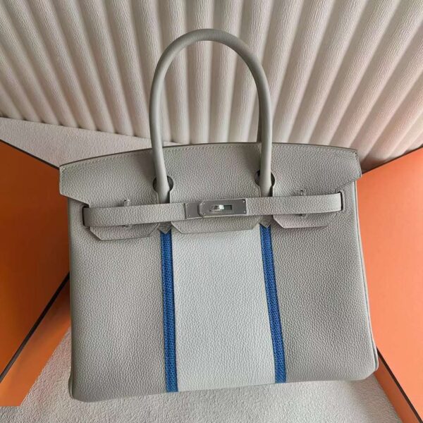 mmexport1729215199704-1 DDMode Birkin Togo Ck80 Pearl Grey & 01 White & 7Q Blue Silver Hardware 30cm Full Handmade Phw