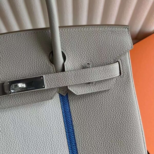 mmexport1729215201114 DDMode Birkin Togo Ck80 Pearl Grey & 01 White & 7Q Blue Silver Hardware 30cm Full Handmade Phw