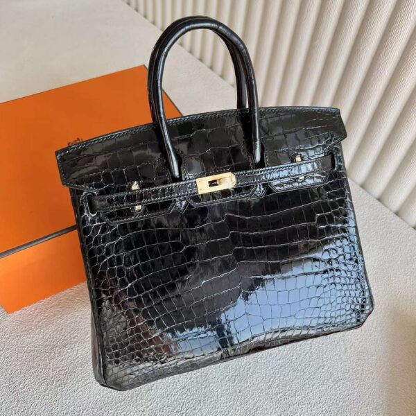 mmexport1729220363725-1 DDMode Birkin Shiny Porosus crocodile CK89 Black Gold Hardware 25cm Full Handmade Ghw