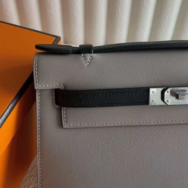 mmexport1730041923207 DDMode Bags Mini Kelly Pochette Swift M8 Grey & Ck89 Black Silver Hardware 22cm Full Handmade Phw