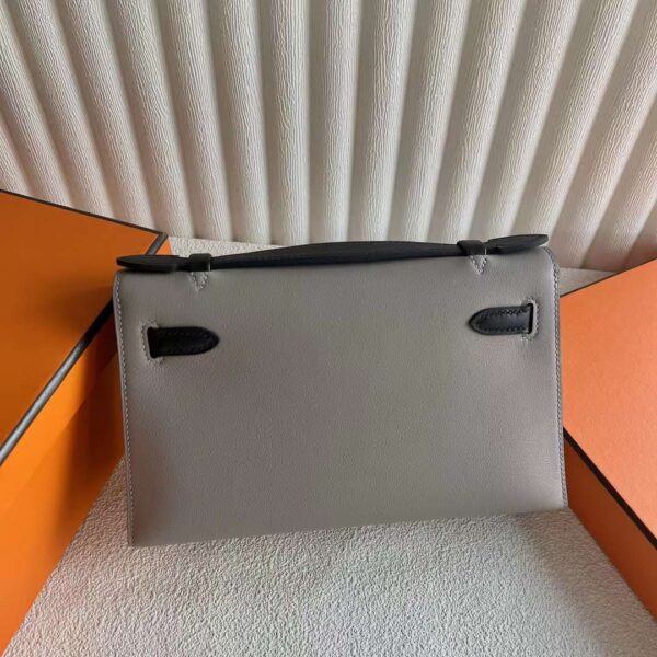 mmexport1730041929641 DDMode Bags Mini Kelly Pochette Swift M8 Grey & Ck89 Black Silver Hardware 22cm Full Handmade Phw