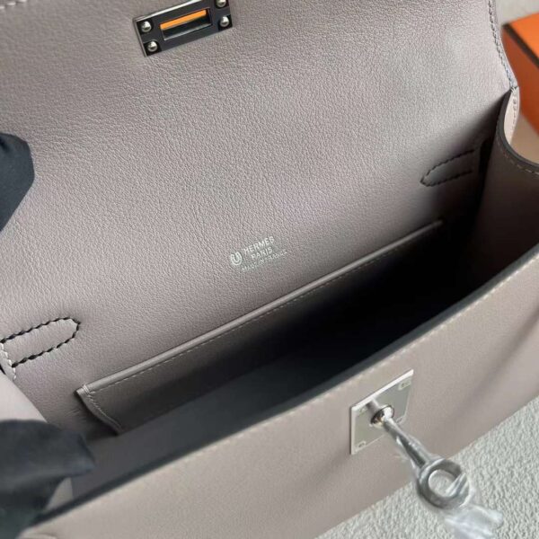 mmexport1730041932657 DDMode Bags Mini Kelly Pochette Swift M8 Grey & Ck89 Black Silver Hardware 22cm Full Handmade Phw