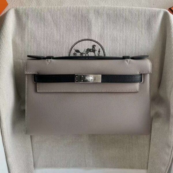 mmexport1730041938530 DDMode Bags Mini Kelly Pochette Swift M8 Grey & Ck89 Black Silver Hardware 22cm Full Handmade Phw