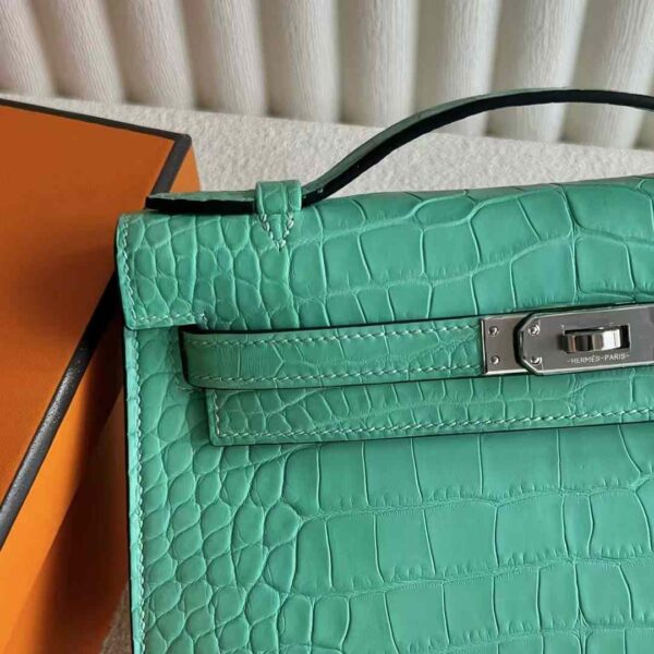 mmexport1730644149252-1 DDMode Mini Kelly pochette Matte Alligator Crocodile 6W Mint green Silver Hardware 22cm Full Handmade Phw