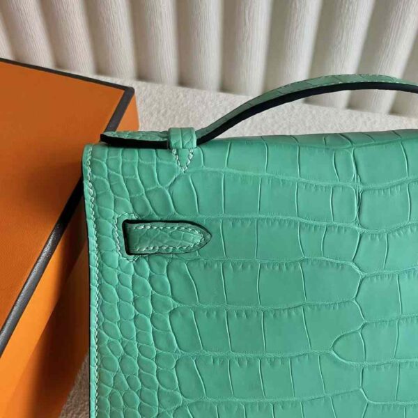 mmexport1730644153362-1 DDMode Mini Kelly pochette Matte Alligator Crocodile 6W Mint green Silver Hardware 22cm Full Handmade Phw