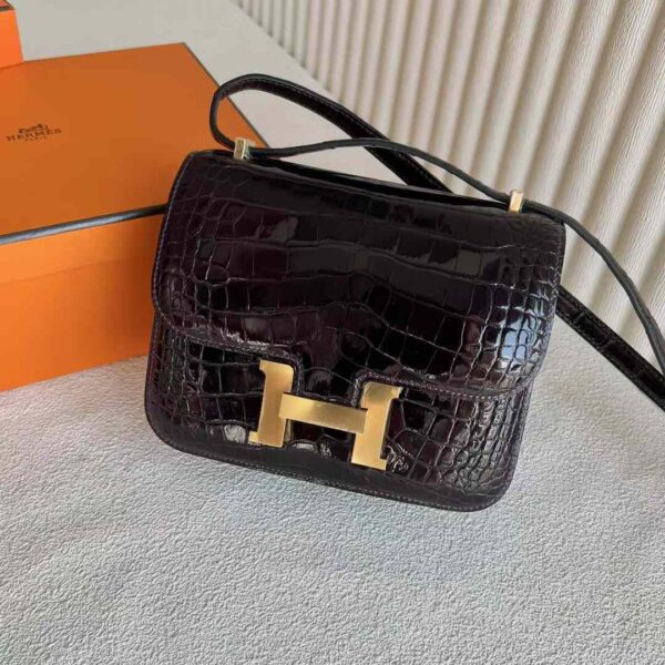 mmexport1730645458489-1 DDMode Constance Shiny Alligator Crocodile 3V Ink violet Gold Hardware 18cm Full Handmade Ghw