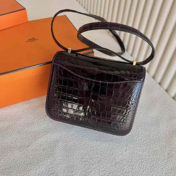 mmexport1730645462831 DDMode Constance Shiny Alligator Crocodile 3V Ink violet Gold Hardware 18cm Full Handmade Ghw