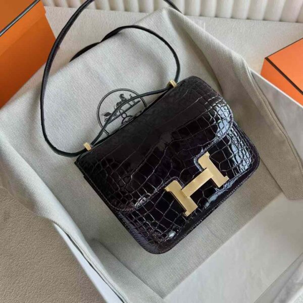 mmexport1730645484853 DDMode Constance Shiny Alligator Crocodile 3V Ink violet Gold Hardware 18cm Full Handmade Ghw