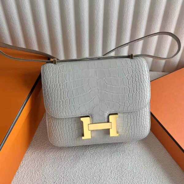 mmexport1730645675300-1 DDMode Constance Matte Alligator Crocodile 8L Ice White Gold Hardware 18cm Full Handmade Ghw