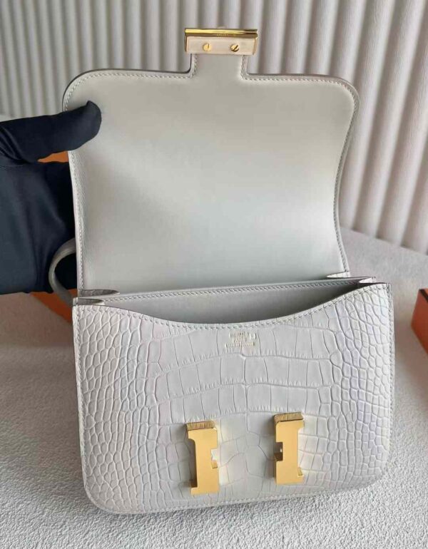 mmexport1730645685302 DDMode Constance Matte Alligator Crocodile 8L Ice White Gold Hardware 18cm Full Handmade Ghw