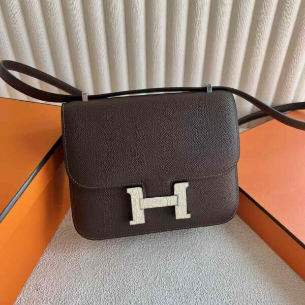 mmexport1730798371714 DDMode Constance Epsom Ck47 Chocolate Crocodile Buckle Silver Hardware 18cm Full Handmade Phw
