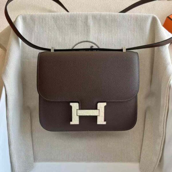 mmexport1730798395615 DDMode Constance Epsom Ck47 Chocolate Crocodile Buckle Silver Hardware 18cm Full Handmade Phw