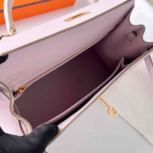 mmexport1730969438460 DDMode RepLadies Kelly Epsom 09 Light Purple Pink Gold Hardware 25cm Full Handmade Ghw