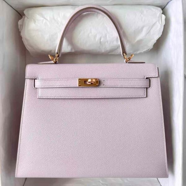 mmexport1730969442573 DDMode RepLadies Kelly Epsom 09 Light Purple Pink Gold Hardware 25cm Full Handmade Ghw