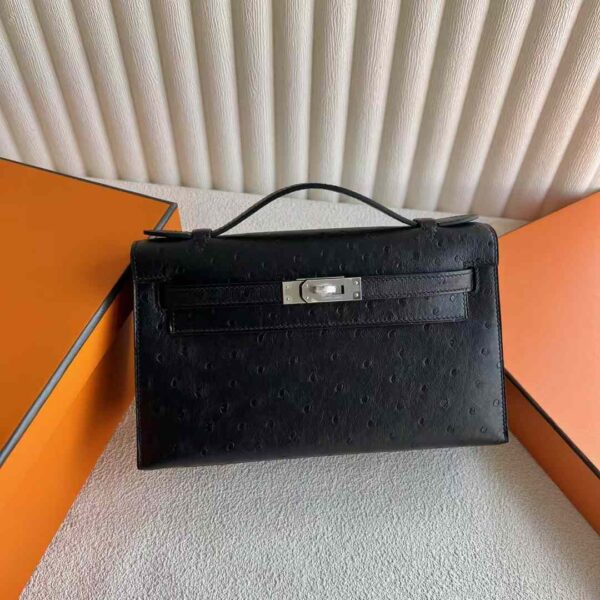 mmexport1732593834616-1 DDMode Mini Kelly Pochette Ostrich Leather Ck89 Black Silver Hardware 22cm Full Handmade