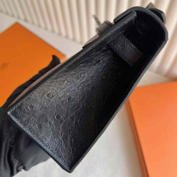 mmexport1732593838127 DDMode Mini Kelly Pochette Ostrich Leather Ck89 Black Silver Hardware 22cm Full Handmade