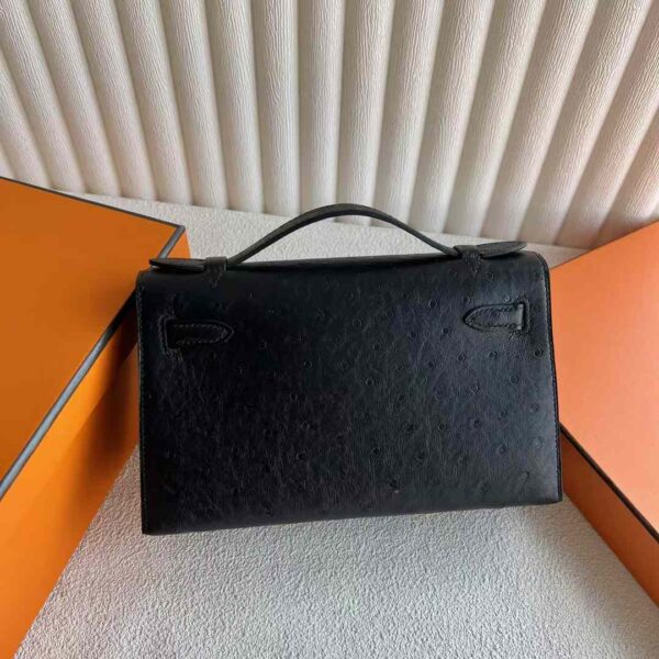 mmexport1732593839958 DDMode Mini Kelly Pochette Ostrich Leather Ck89 Black Silver Hardware 22cm Full Handmade