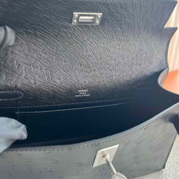 mmexport1732593844324 DDMode Mini Kelly Pochette Ostrich Leather Ck89 Black Silver Hardware 22cm Full Handmade