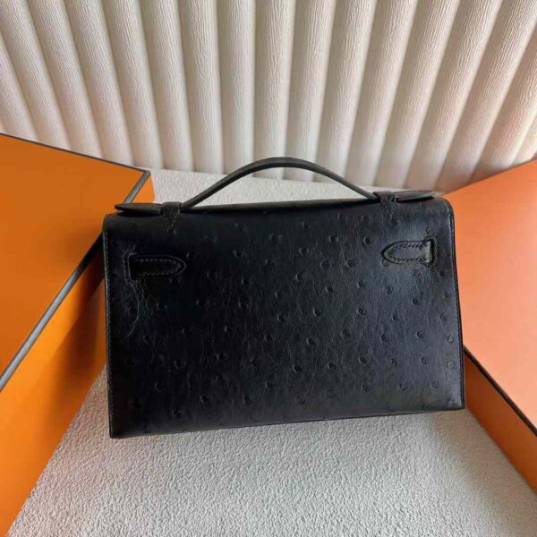 mmexport1732593898284 DDMode Mini Kelly Pochette Ostrich Leather Ck89 Black Gold Hardware 22cm Full Handmade