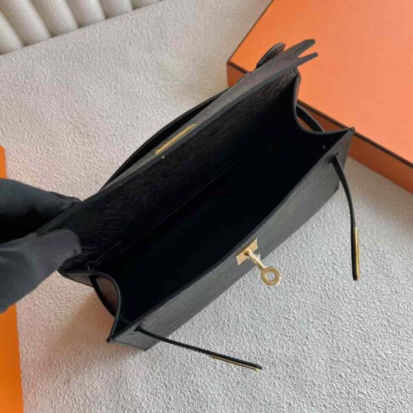 mmexport1732593904354 DDMode Mini Kelly Pochette Ostrich Leather Ck89 Black Gold Hardware 22cm Full Handmade