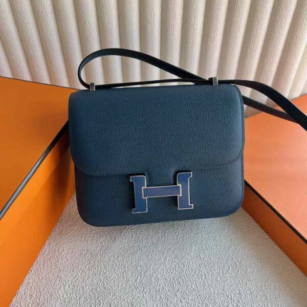 mmexport1732607326171-1 DDMode Constance Epsom S4 Deep Blue Enamel Buckle Silver Hardware 18cm Full Handmade