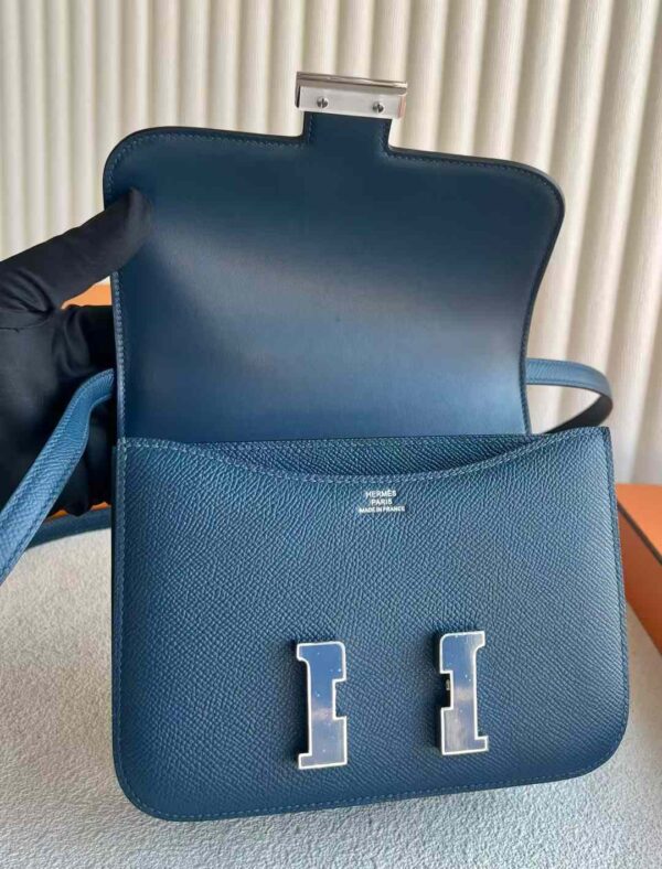 mmexport1732607333901 DDMode Constance Epsom S4 Deep Blue Enamel Buckle Silver Hardware 18cm Full Handmade