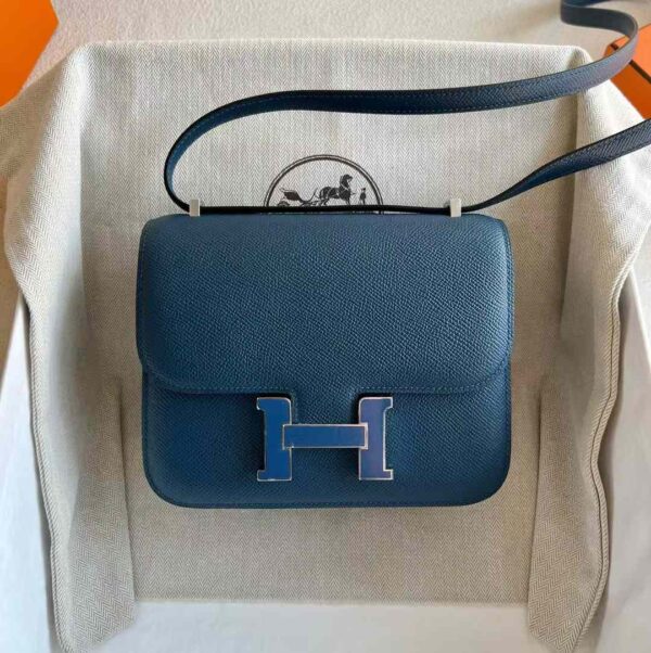 mmexport1732607355429 DDMode Constance Epsom S4 Deep Blue Enamel Buckle Silver Hardware 18cm Full Handmade