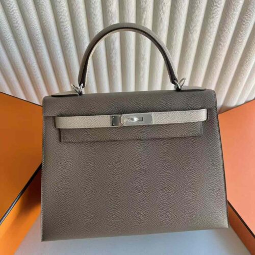 DDMode Factory Kelly Epsom Ck18 Etoupe Grey & S2 Light Khaki Silver Hardware 28cm Full Handmade Phw