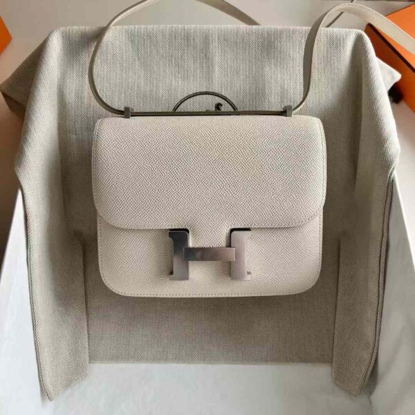 mmexport1734422845424 DDMode RepLadies Constance Epsom Ck10 Cream White Silver 18cm Full Handmade Phw