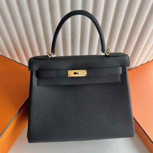 DDMode Bags Kelly Togo Leather Ck89 Black Gold Hardware 28cm Full Handmade Ghw