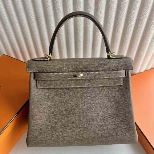 DDMode Bags Kelly Togo Leather Ck18 Etoupe Grey Gold Hardware 28cm Full Handmade Ghw
