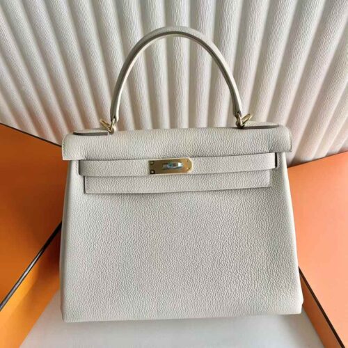 DDMode Bags Kelly Togo Leather Ck10 Cream White Gold Hardware 28cm Full Handmade Ghw