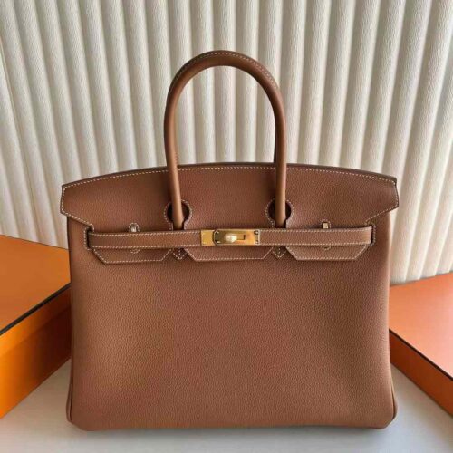 DDMode Bags Birkin Togo Ck37 Golden Brown Gold Hardware 35cm Full Handmade Ghw