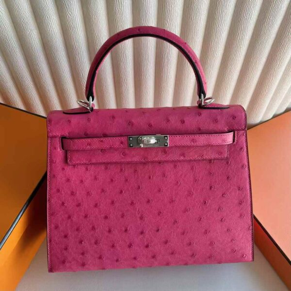 mmexport1736995504365 DDMode Bags Kelly Ostrich Leather E5 Candy Pink Silver Hardware 25cm Full Handmade Phw