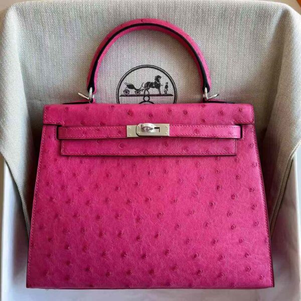 mmexport1736995529593 DDMode Bags Kelly Ostrich Leather E5 Candy Pink Silver Hardware 25cm Full Handmade Phw