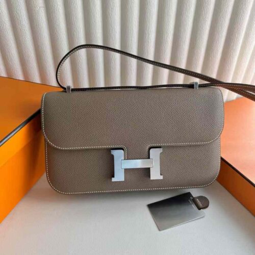 DDMode Factory Constance elan mirror style Epsom Ck18 Etoupe Grey Silver Hardware 23cm Full Handmade Phw