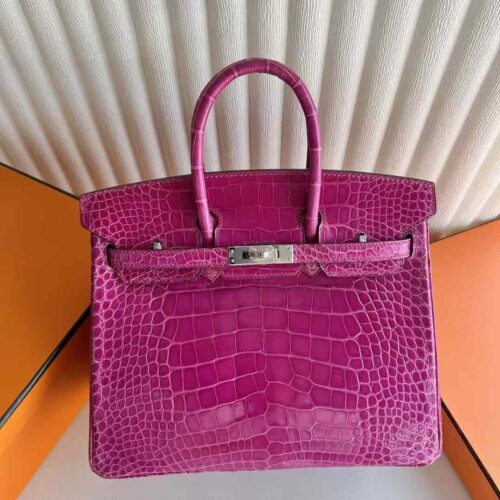 DDMode Birkin Shiny Alligator Crocodile J5 Purple Pink Silver Hardware 25cm Full Handmade Phw