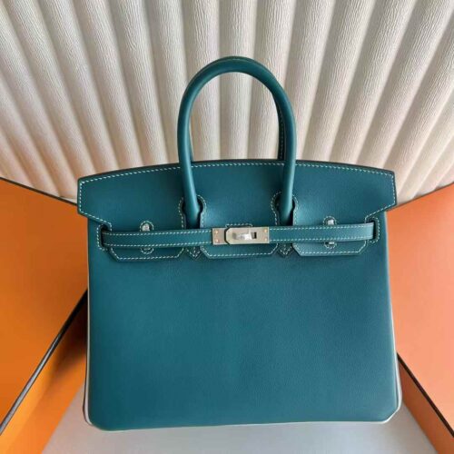 DDMode Birkin Swift Leather W0 Deep Green & Ck80 Pearl Grey Silver Hardware 25cm Full Handmade Phw