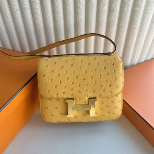 DDMode Bags Constance Ostrich Leather 9D Amber yellow Gold Hardware 18cm Full Handmade Ghw