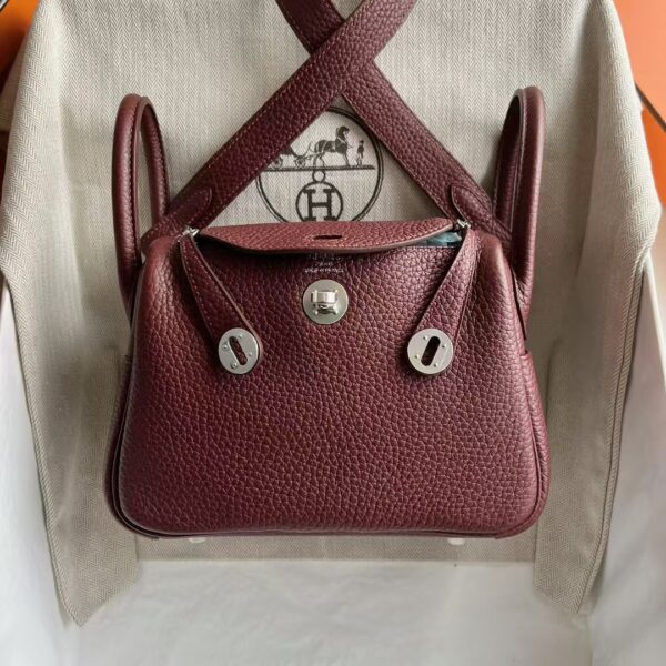 mmexport1739880171607 DDMode Mini Lindy Clemence TC Ck55 Bordeaux red Silver Hardware 19cm Full Handmade Phw