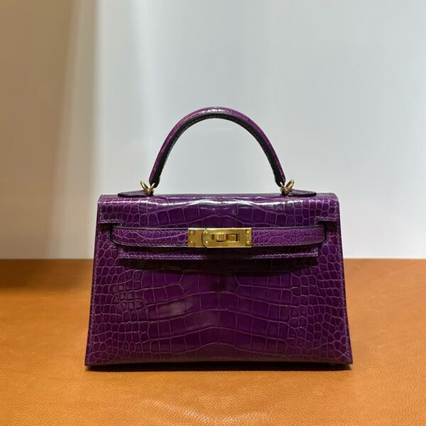 mmexport1740448838298-1 DDMode Mini Kelly Shiny Alligator Crocodile N5 gallon purple Gold Hardware 19cm Full Handmade Ghw