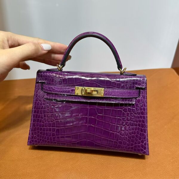 mmexport1740448841259 DDMode Mini Kelly Shiny Alligator Crocodile N5 gallon purple Gold Hardware 19cm Full Handmade Ghw