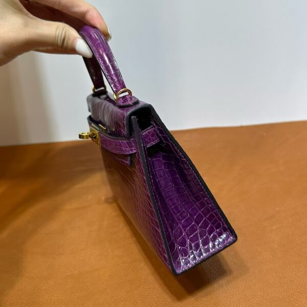 mmexport1740448844240 DDMode Mini Kelly Shiny Alligator Crocodile N5 gallon purple Gold Hardware 19cm Full Handmade Ghw