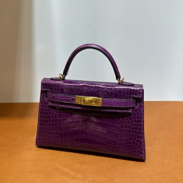 mmexport1740448845726 DDMode Mini Kelly Shiny Alligator Crocodile N5 gallon purple Gold Hardware 19cm Full Handmade Ghw