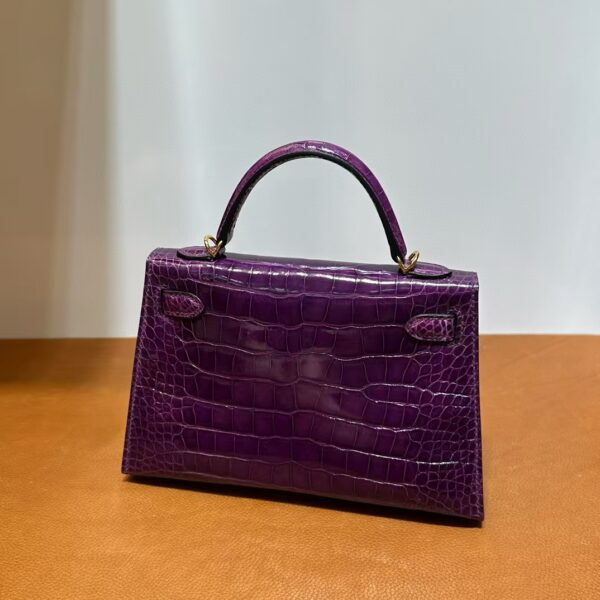 mmexport1740448847684 DDMode Mini Kelly Shiny Alligator Crocodile N5 gallon purple Gold Hardware 19cm Full Handmade Ghw