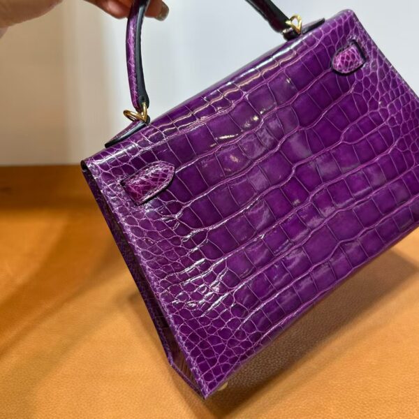 mmexport1740448849416 DDMode Mini Kelly Shiny Alligator Crocodile N5 gallon purple Gold Hardware 19cm Full Handmade Ghw
