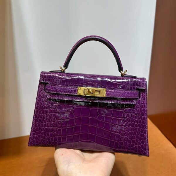 mmexport1740448851576 DDMode Mini Kelly Shiny Alligator Crocodile N5 gallon purple Gold Hardware 19cm Full Handmade Ghw