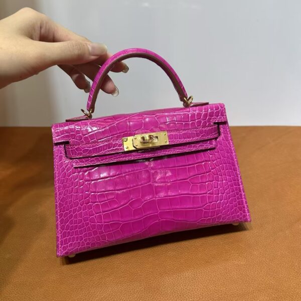 mmexport1740448896446 DDMode Mini Kelly Shiny Alligator Crocodile J5 Rose Purple Pink Gold Hardware 19cm Full Handmade Ghw