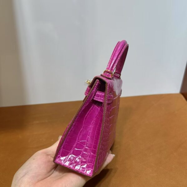 mmexport1740448900618 DDMode Mini Kelly Shiny Alligator Crocodile J5 Rose Purple Pink Gold Hardware 19cm Full Handmade Ghw